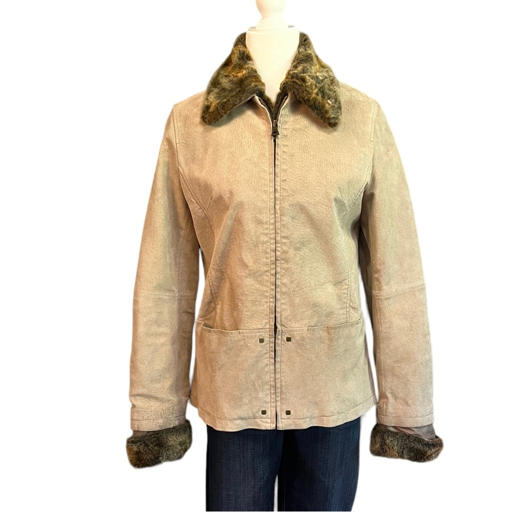 Bernardo Suede & Faux Fur Jacket Camel Color Small